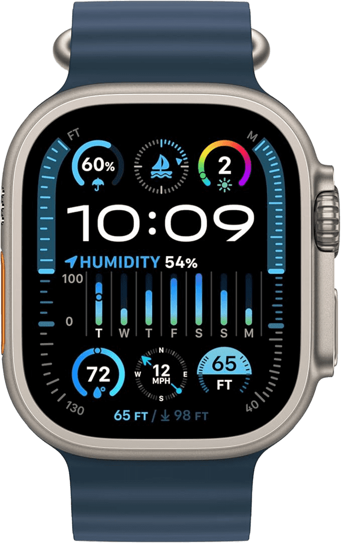 Apple Watch Ultra 2 [GPS + Cellular 1.929 in] Smartwatch con caja de titanio resistente y banda azul océano talla única. Monitor de fitness, GPS de precisión, botón de acción, duración de la batería