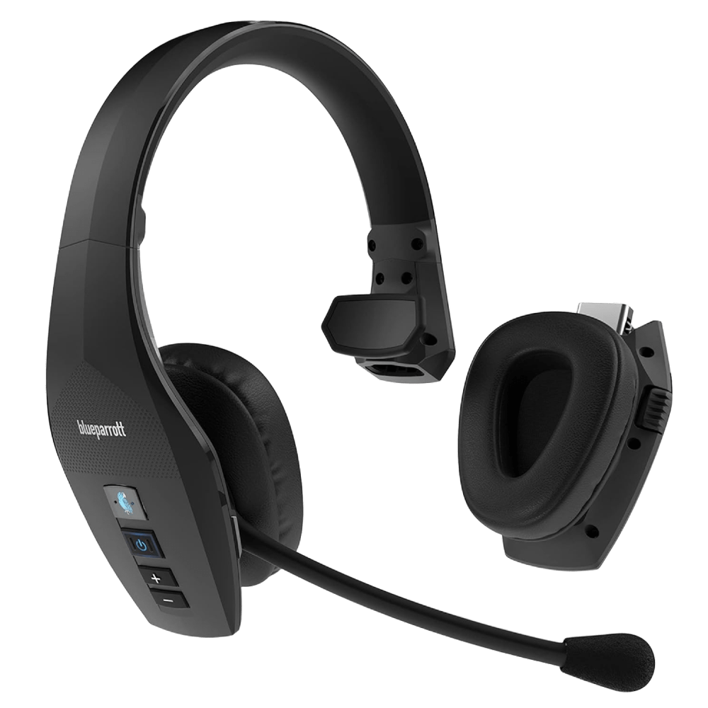 BlueParrott Auriculares Bluetooth S650-XT con cancelación de ruido, estéreo convertible 2 en 1 a mono inalámbricos con cancelación de ruido activada, rango inalámbrico extendido y protección con clasificación IP54, negro