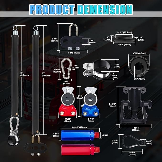 Kit de líneas de aire 3 en 1 de 15 pies, manguera de aire para camión con resortes tiernos de 16 y 20 pulgadas, Gladhands, asas, soporte resistente para cable eléctrico de 7 vías, cable