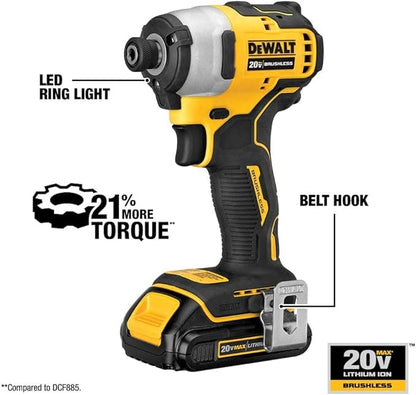 DEWALT DCK278C2 Atomic - Kit de taladro de impacto compacto inalámbrico sin escobillas, iones de litio, 20 V max