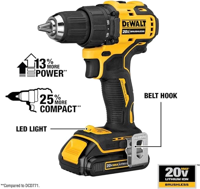 DEWALT DCK278C2 Atomic - Kit de taladro de impacto compacto inalámbrico sin escobillas, iones de litio, 20 V max