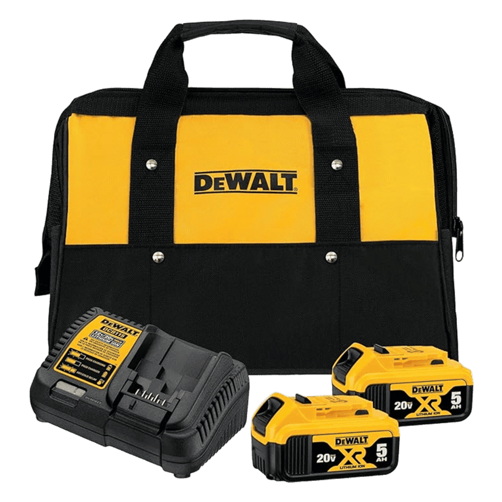 DEWALT Kit de carga de batería de 20 V máximo, incluye 2 baterías, 5 Ah, incluye bolsa de almacenamiento pequeña (DCB205-2CK)