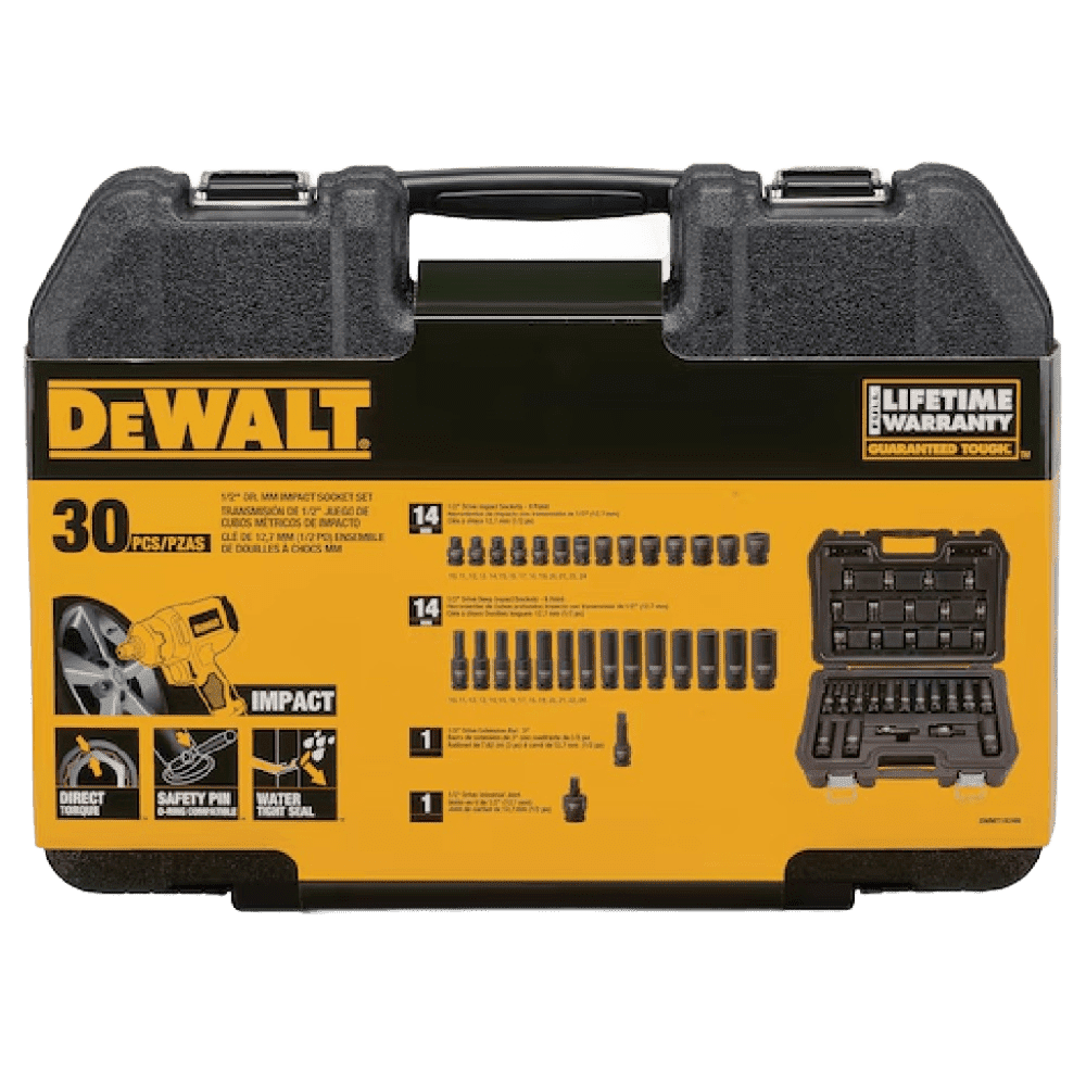 DEWALT Juego de llaves de impacto, combinación, SAE/MM, unidad de 1/2 pulgada, 30 piezas (DWMT19249)