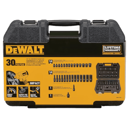 DEWALT Juego de llaves de impacto, combinación, SAE/MM, unidad de 1/2 pulgada, 30 piezas (DWMT19249)