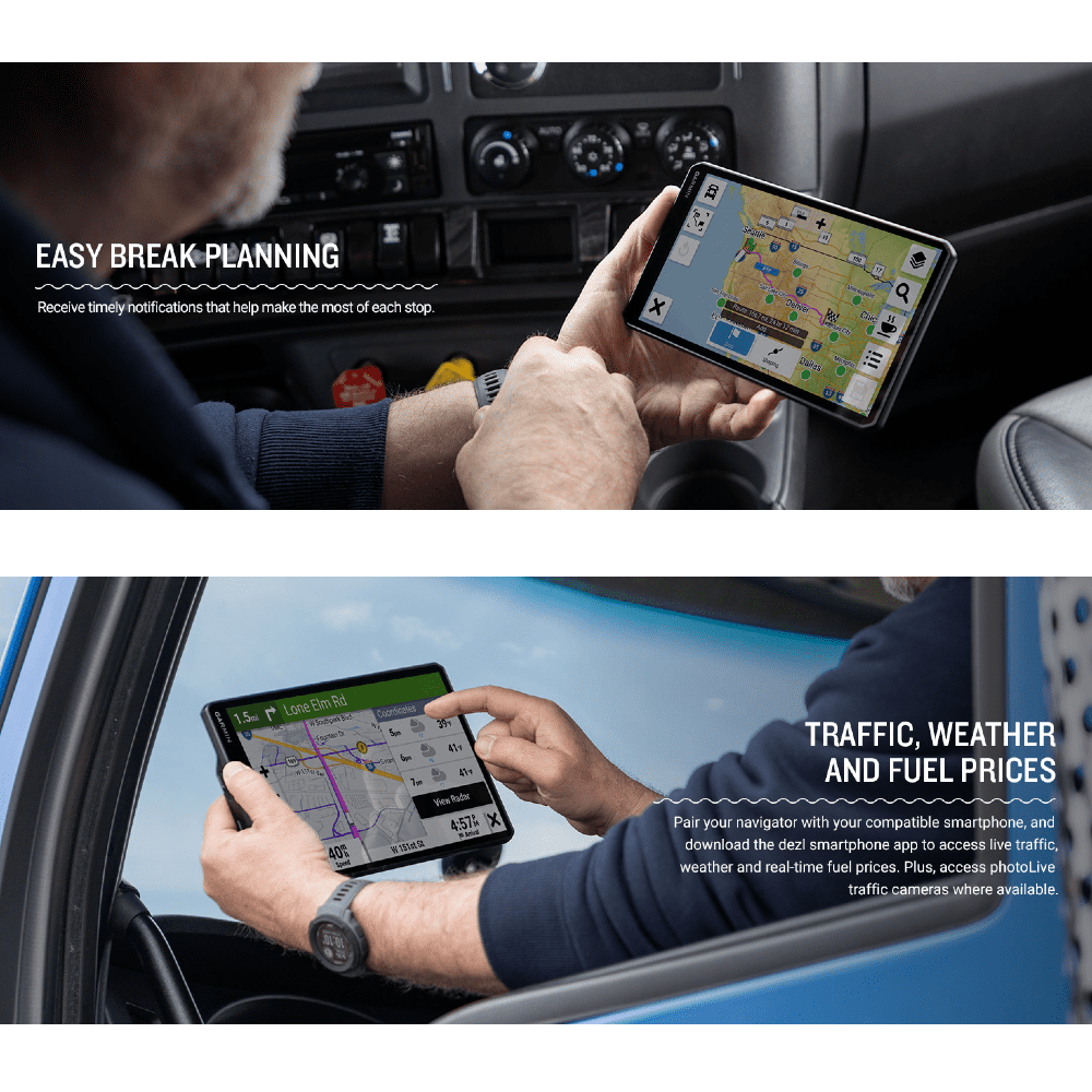 Garmin dēzl™ OTR710, navegador GPS grande y fácil de leer para camiones de 7", enrutamiento personalizado para camiones, imágenes satelitales Birdseye de alta resolución