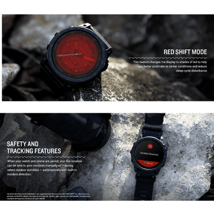 Reloj inteligente Garmin Tactix® 7 con pantalla AMOLED, diseño robusto y linterna incorporada, ideal para uso militar y táctico