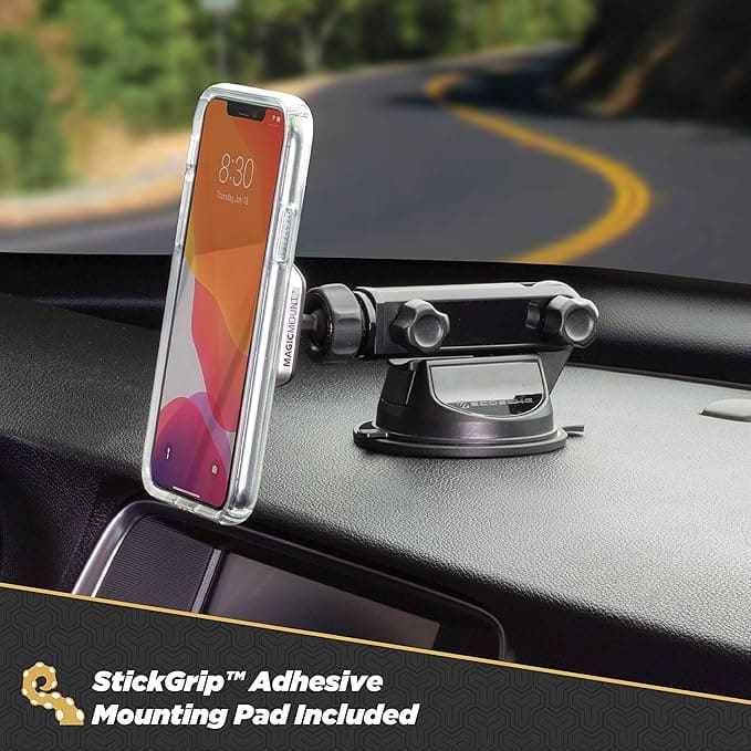 Scosche MPWDEX2-XTSP MagicMount Pro Extendo Magnetic Phone Holder Suction Cup Phone Mount for Car, Extended Arm for 360 Viewing Angle, Black/Silver