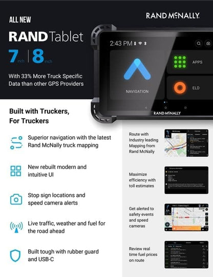 Rand McNally RANDTAB7 Rand Tablet con GPS de navegación Rand con alertas de cámara de velocidad y tráfico en vivo, clima y combustible, 7 pulgadas nueva generacion
CdlLatino.com