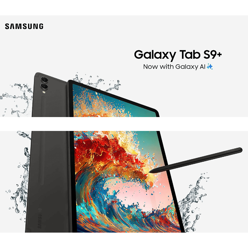 SAMSUNG Galaxy Tab S9+ Plus 12.4" 256GB WiFi 7 Android AI Tablet, procesador Snapdragon 8 Gen 2, pantalla AMOLED, S Pen incluido, batería de larga duración, cámara de enfoque automático, duradera,