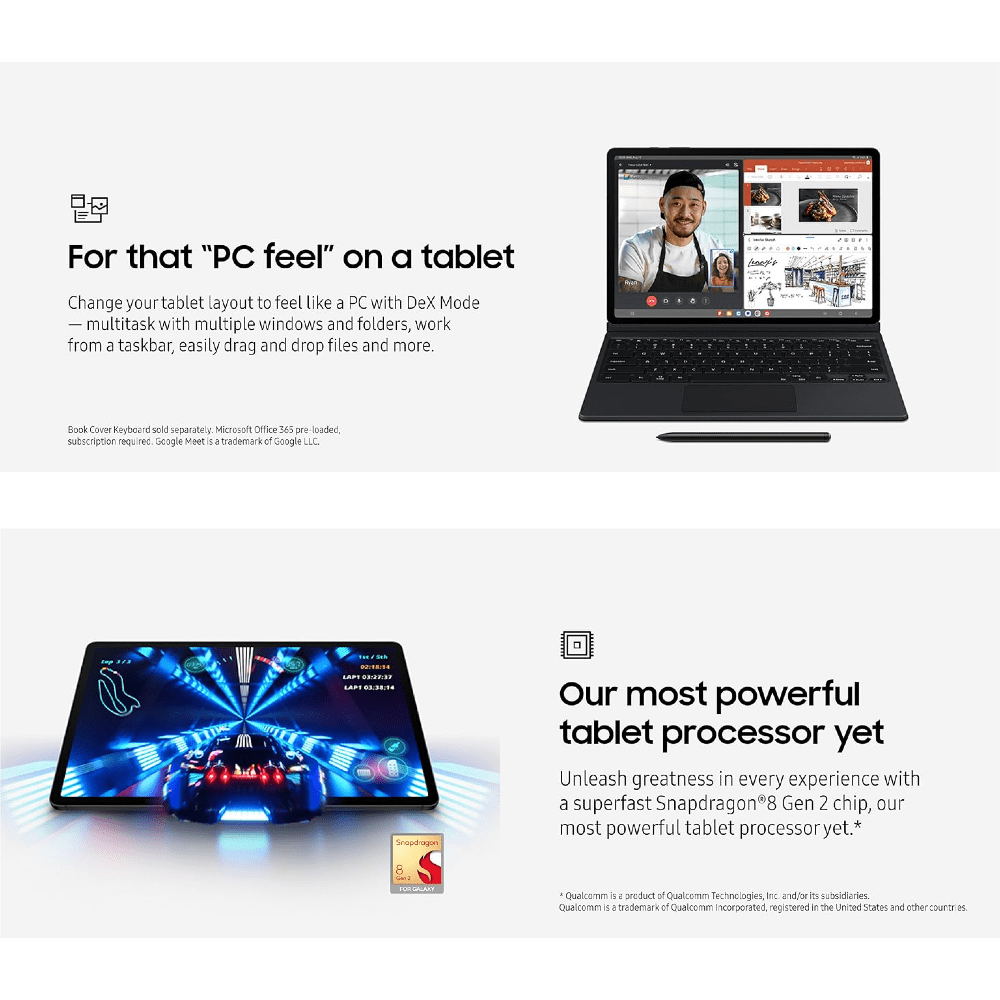 SAMSUNG Galaxy Tab S9+ Plus 12.4" 256GB WiFi 7 Android AI Tablet, procesador Snapdragon 8 Gen 2, pantalla AMOLED, S Pen incluido, batería de larga duración, cámara de enfoque automático, duradera,